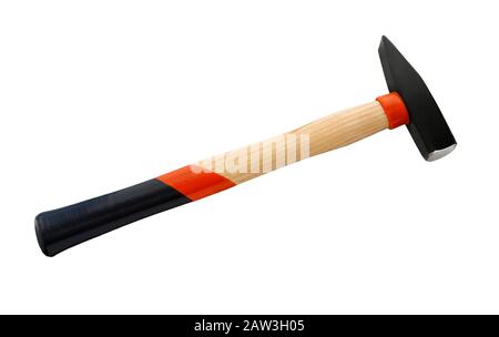 Hammer with wooden handle isolated on white background. Stock Photo
