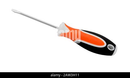 Screwdriver. Screw driver isolated on white background. Screw-driver with red handle. Stock Photo