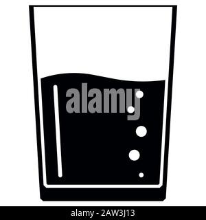 Glass of water black and white icon in simple flat style isolated on white background. Stock Vector