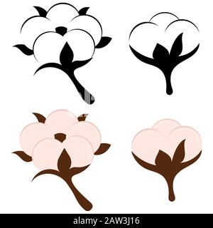 Cotton flower and ball isolated on white background. Stock Vector