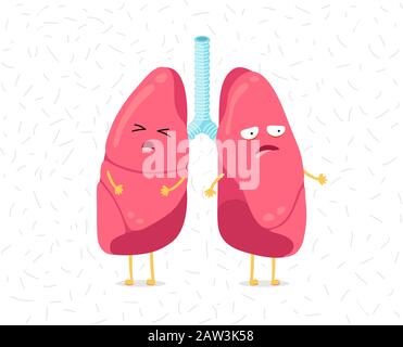 Cartoon lung character afraid dust or dangerous viral infections. Human internal organ prevents sick pneumonia tuberculosis airborne droplet. Medical warning disease protection vector eps illusrtation Stock Vector