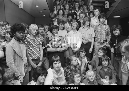 Princess Margriet attended the departure of 90 deaf children at the airport to go on holiday to Italy Alitalia and Italian Tourist Board Date offered: August 31, 1977 Location: North-Holland, Schiphol Keywords: DEAF Person Name: Alitalia, Margriet, princess Stock Photo