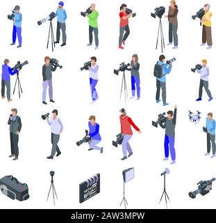 Cameraman icons set, isometric style Stock Vector