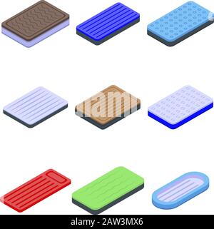 Inflatable mattress icons set, isometric style Stock Vector