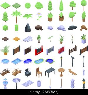 Landscape designer Landscape designericons set, isometric style Stock Vector
