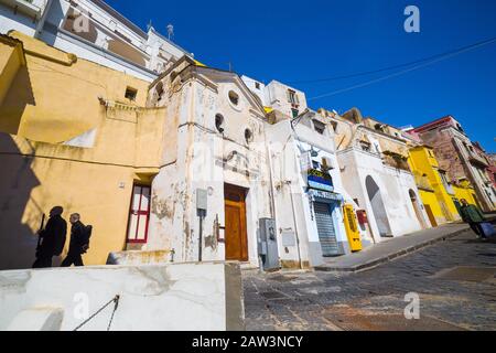 PROCIDA, ITALY - MARCH 25, 2016 - Traditional colored house in Corricella village, Procida, southern Italy Stock Photo