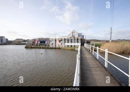 'Rise' restaurant on the water at West Bay, Bridport, Dorset, UK Stock Photo