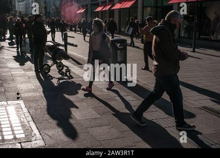 Dublin, Ireland - 29th January 2020: Shoppers and tourists walking on  Grafton Street . Stock Photo