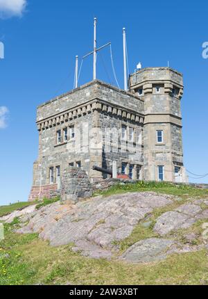 Cabot Tower on Signal Hill in St. John's, Newfoundland and Labrador. This is where Marconi received the first trans-Atlantic human voice transmission. Stock Photo