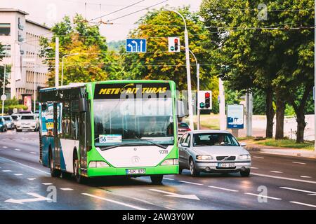 Vilnius, Lithuania  - July 5, 2016: Public Mercedes-benz Bus On Summer A. Gostauto Street In Vilnius, Lithuania. Route Number 56 Stock Photo