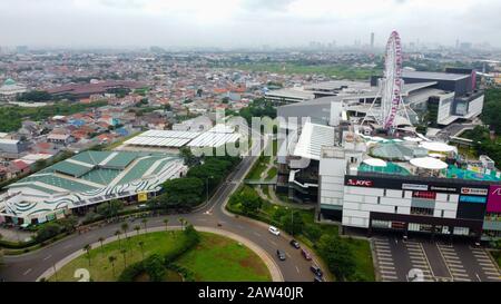 JAKARTA. INDONESIA - FEBRUARY 7 2020: AERIAL VIEW. AEON MALL Jakarta Garden City, AEON is a Largest shopping mall in East Jakarta. Stock Photo