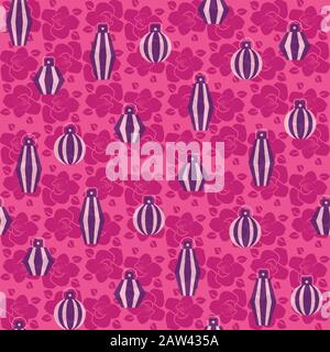 perfume bottles ans roses vibrant pink seamless vector pattern Stock Vector