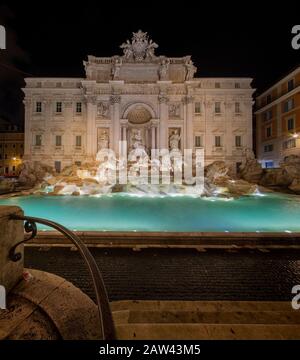 Empty Trevi fountain. Night view. Stock Photo