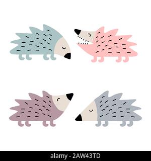 set of cute hedgehogs vector illustration set Stock Vector