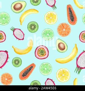 Lemon seamless pattern, Watercolor fruit background, Citrus