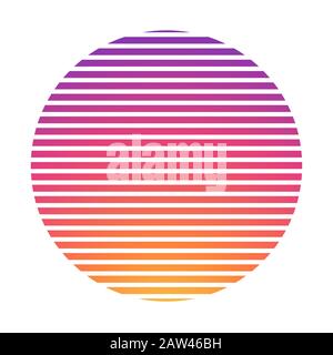 Retrowave synthwave vaporwave yellow pink gradient glowing sun on blue laser grid background in starry space. VHS effect. Vector. Eps 10 Stock Vector