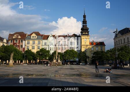 CZECH REPUBLIC, OSTRAVA- 06 June 2019: Ostrava's central market, today's Tomasz Masaryk Square. The statue of Saint Florian. St. Mary's column (statue Stock Photo