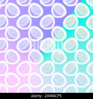 seamless food pattern with fresh slice lemon on light neon background Stock Photo