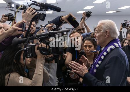 February 4, 2020, Concord, New Hampshire: Democratic candidate Joe Biden is talking to the media after his speech at The International Brotherhood of Stock Photo