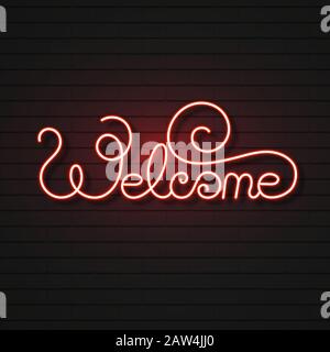 Street Sign With The Inscription Welcome, Neon Symbol. Vector Illustration Stock Vector