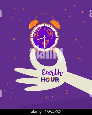 Earth hour day concept flat vector illustration Stock Vector
