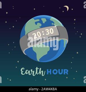Earth hour day concept flat vector illustration Stock Vector