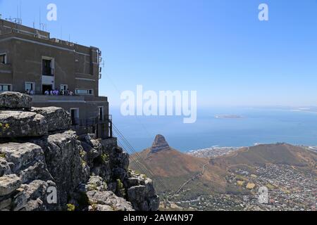 Cableway Station, Lion's head and Signal Hill beyond, Table Mountain National Park, Cape Town, Table Bay, Western Cape Province, South Africa, Africa Stock Photo