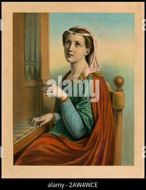 The Saint Cecilia (Latin: Sancta Caecilia) is the patroness of musicians . Chromolithography , XIX Century . Her feast day is celebrated in the Latin Stock Photo