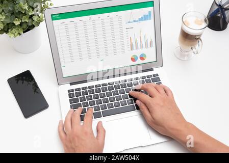 Budget planning, spreadsheet with report graph. Accounting or investment concept Stock Photo