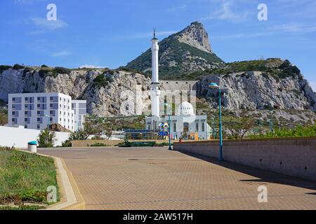 GIBRALTAR, UNITED KINGDOM -29 APR 2019- View of the  Ibrahim-al-Ibrahim Mosque, King Fahd bin Abdulaziz al-Saud Mosque (Mosque of the Custodian of the Stock Photo