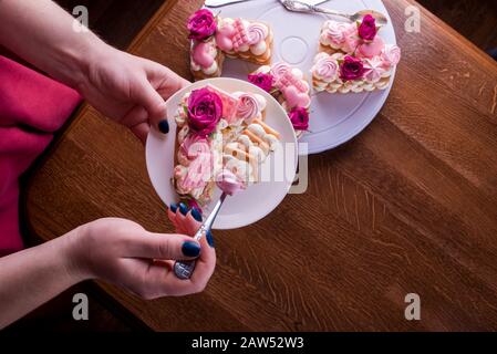 The Hands of the Confectioner with a Delicate and Delicious Cake of Letters  Stock Image - Image of food, celebration: 171927079