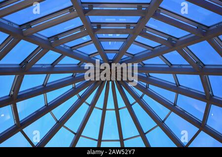 Steel and glass dome, view from below, part of shopping center interior Stock Photo