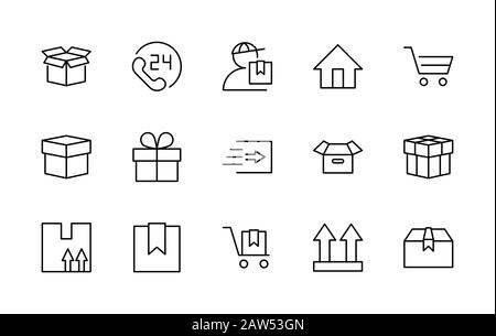 Set of Shipping vector line icon. It contains symbols to box, home and more. Editable Stroke. 32x32 pixels. Stock Vector