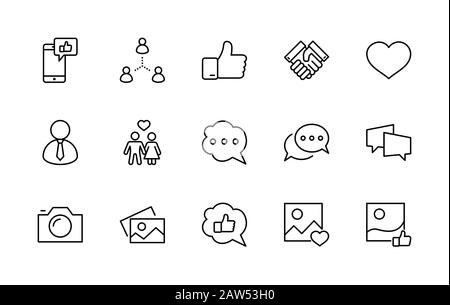 Set of Social Networks Related Vector Line Icons. Contains such Icons as Profile Page, Rating, Social Links and more. Editable Stroke. 32x32 Pixels Stock Vector