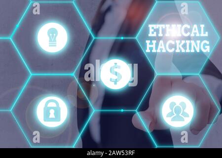 Handwriting text writing Ethical Hacking. Conceptual photo act of locating weaknesses and vulnerabilities of computer Stock Photo