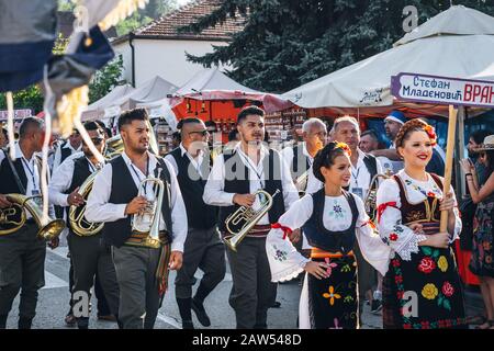 Brass band defile in Trumpet festival in Guca Stock Photo