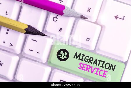 Text sign showing Migration Service. Business photo text moving of company data to a cloud service providers Stock Photo