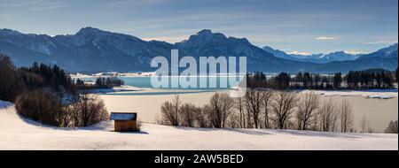 Winter at the Forggensee, in the Allgau, Bavaria, Germany. Stock Photo