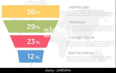 Set of orange, green, red and blue elements for infographic with world map presentation slides. Stock Vector