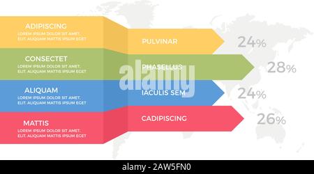 Set of orange and green, blue, red elements for infographic with world map presentation slides. Stock Vector