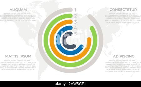 Set of gray, blue, green and orange elements for infographic with world map presentation slides. Stock Vector