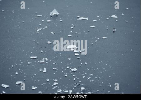 pieces of ice at a frozen city rate in winter in the cold Stock Photo