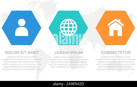 Set of blue and turquoise, orange elements for infographic with world map presentation slides. Stock Vector