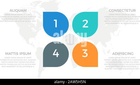 Set of blue and turquoise, orange, gray elements for infographic with world map presentation slides. Stock Vector