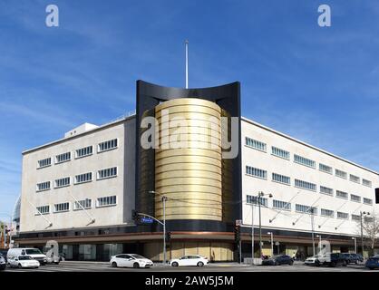 LOS ANGELES, CALIFORNIA - 05 FEB 2020: Construction of the Academy Museum of Motion Pictures at the intersection of Fairfax Avenue and Wilshire Boulev Stock Photo