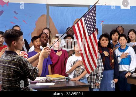 Students recite the Pledge of Allegiance to the flag in a Connecticut ...