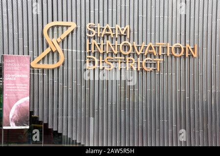 Bangkok, Thailand - January 10th 2020: Sign on building for Siam Innovation District. The building is located in Siam Square Stock Photo