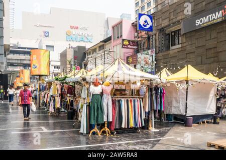 Bangkok, Thailand - January 10th 2020: Street market in Siam Square. This is a trendy shopping area. Stock Photo