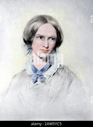 1854 , GREAT BRITAIN : The celebrated english woman writer CHARLOTTE BRONTE ( 1816 - 1855 ) , autor of JANE EYRE ( 1847 ).  (DIGITALLY COLORIZED BY Stock Photo