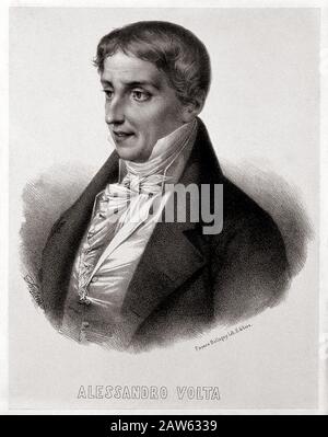 XIX century , ITALY : The italian Physicist  Count ALESSANDRO VOLTA ( 1745 - 1827 ) ,  portrait pubblished by Ballagny ( Firenze ), from original port Stock Photo